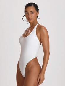 Musera Resort Halterneck High Leg Thong Swimsuit Bathing Suits Swim Vacation Holiday Summer Travel Beachwear Basics Hen Do Wedding Bridal Bachelorette Resort Core - White - View 3