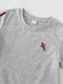 Cozy Pixies 2pcs/Set Young Boy Solid Color Knit Soft Round Neck Short Sleeve Top And Elastic Waist Shorts - Grey - View 4