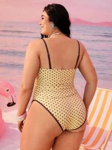 Swim Mod Bộ bikini hai mảnh cỡ lớn dành cho nữ năm 2026, họa tiết hình học, thời trang, kín đáo, có nơ, dây đeo điều chỉnh được, cạp cao, cạp cao, kiểu tam giác. - Màu vàng - Xem 2