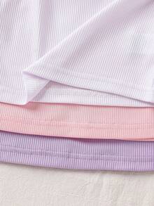 SHEIN Camiseta sin mangas de cuello halter acanalada informal para niña - Multicolor - Ver 6