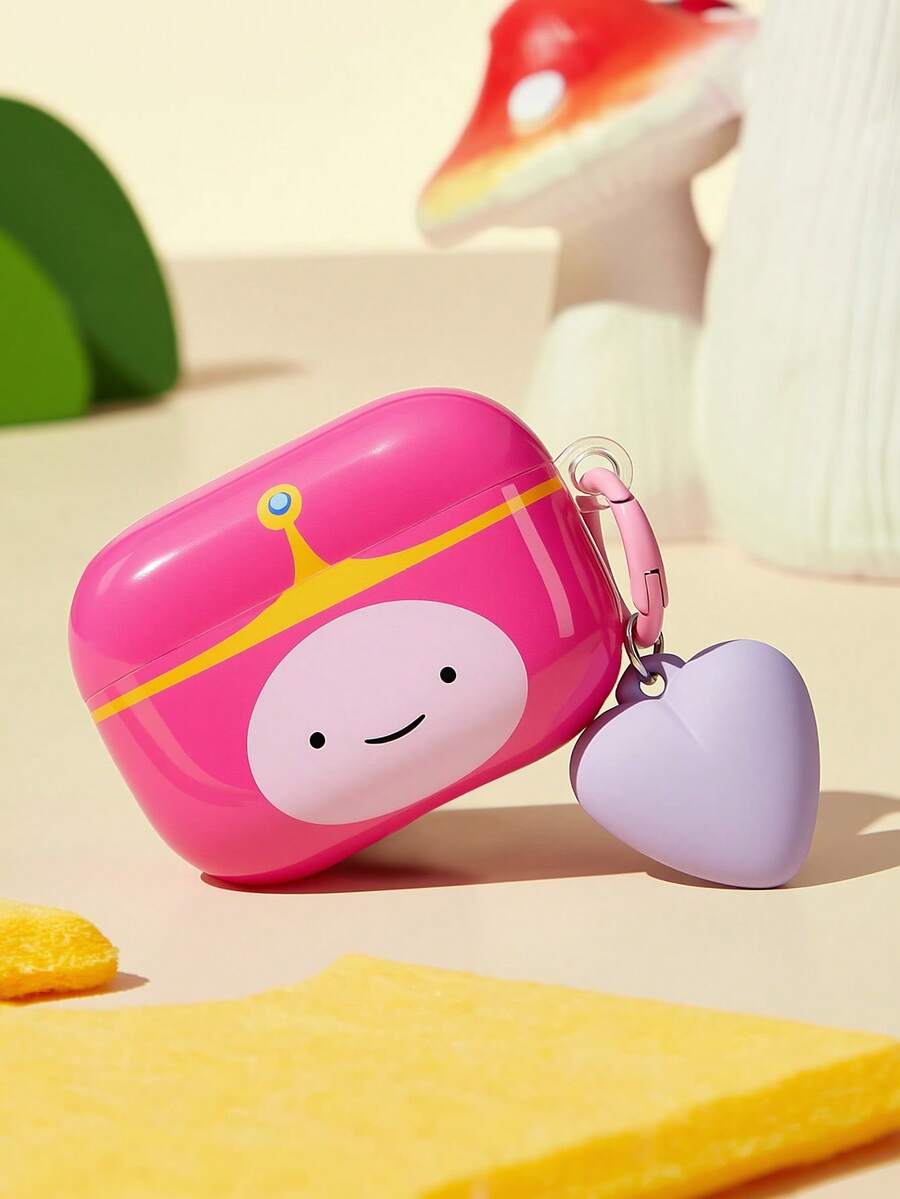 ADVENTURE TIME X SHEIN Vỏ tai nghe IML phiêu lưu, kho báu sống động với mặt dây chuyền, màu đen và hồng, vỏ tai nghe Bluetooth cho iPod - Hồng - Xem 1