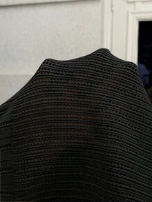 SHEIN 孕妇纯色扭结前襟休闲长袖开衫 - 黑色 - 查看 10
