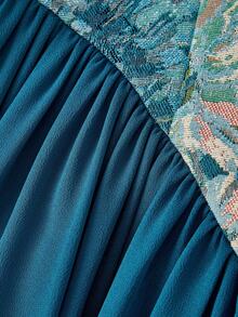 Skyraze Vintage Blue Oil Painting Print Puff Sleeve Chiffon Dress - Dusty Blue - View 7