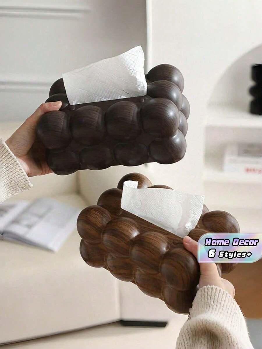 1个棉花糖造型木纹纸巾盒,多功能收纳盒,带遥控器,带储物隔层,适用于客厅桌面,家居装饰纸巾架,厨房纸巾盒,台面收纳架 - 彩色 - 查看 1