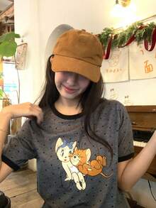 TOM AND JERRY X DAZY 女款圓領波點韓系卡通印花休閒短袖T恤圖案上衣 - 灰色 - 查看 5