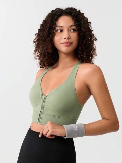 Loungeista Sujetador deportivo sin costuras, sin aros, con cierre delantero de alto impacto, elástico, para yoga, running y deportes, para mujeres, apto para verano, invierno, otoño y primavera