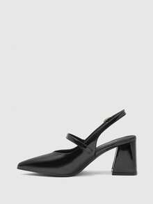 CUCCOO BIZCHIC Women's Fashion High-Heeled Shoes, Buckle Thick Heel PU Global Four-Season Commute Elegant Foundation Holiday Vacation Office Outdoor Daily Wear - Black - View 3