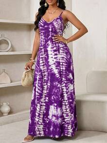 SHEIN Lady Đầm slip nữ kiểu tie-dye có túi, thích hợp cho kỳ nghỉ. - Màu tím - Xem 6