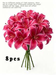 1/8/15/Pink Artificial Lily, Simulation Flower Decoration Suitable For Home Decoration, Bouquets, Wedding Bride Gifts, Birthday Party Supplies, Desktop Decoration, Courtyard Decoration, Wedding Decoration, Hand-Held Flowers, Fake Flowers, Back To School Decoration - Hot Pink - View 13
