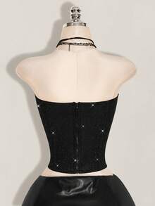 SHEIN ICON Áo camisole ôm sát, bóng bẩy, có khóa kéo dành cho nữ, thích hợp cho mùa hè. - màu đen - Xem 2