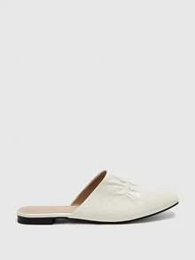 CUCCOO BIZCHIC Minimalist Pleated Soft Leather Women's Summer, Versatile Square Toe Flat-Soled Mule Shoes - Beige - View 8