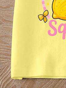 Infant/Toddler Girls' Cute Summer Outfit,Pastel Yellow Lemon Graphic Short Sleeve T-Shirt And Striped Bow Flared Pants Set For Vacation,Comfortable - Multicolor - View 5