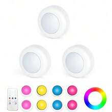 LED Puck Night Lights With Remote,16 Color LED Light Round Timer Dimmable Cabinet Light Puck Lamp For Stairs Home Decor - Multicolor - View 13