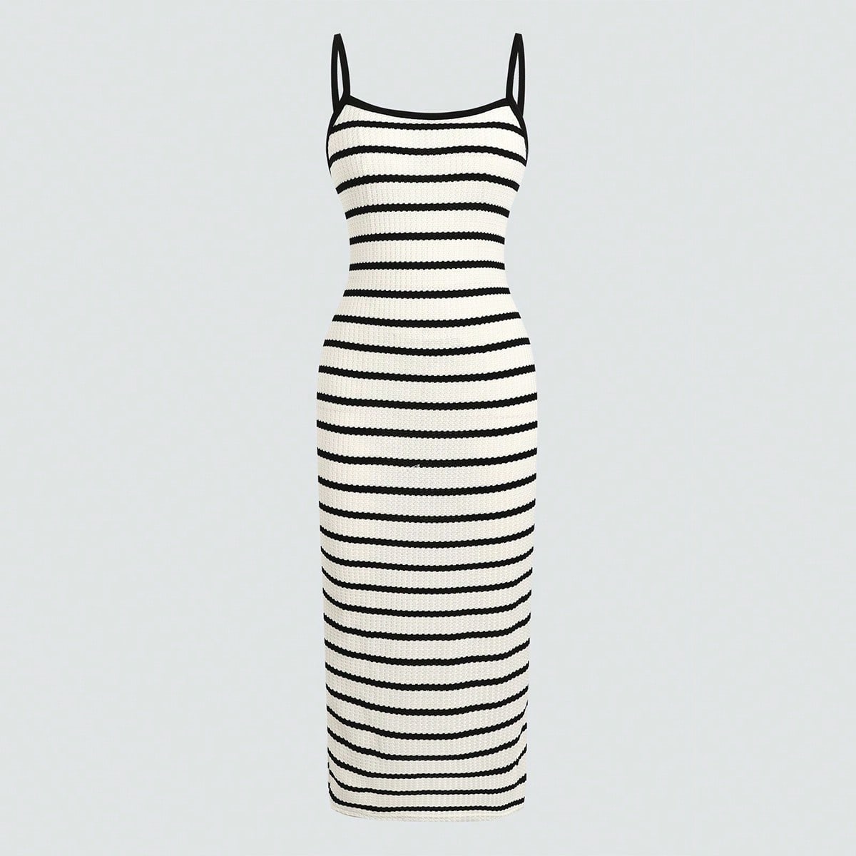 Vestido de tirantes para adolescentes de verano nuevo con textura a rayas negras y blancas, casual, de moda diaria, versátil, fresco, vintage, street