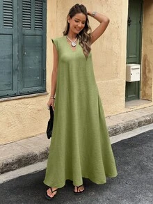 Selianne Vestido extra largo amarillo retro para mujer en otoño - verde menta - Ver 3