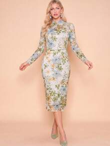 Amorya Vestido ajustado con estampado floral elegante para mujer, primavera - Multicolor - Ver 3