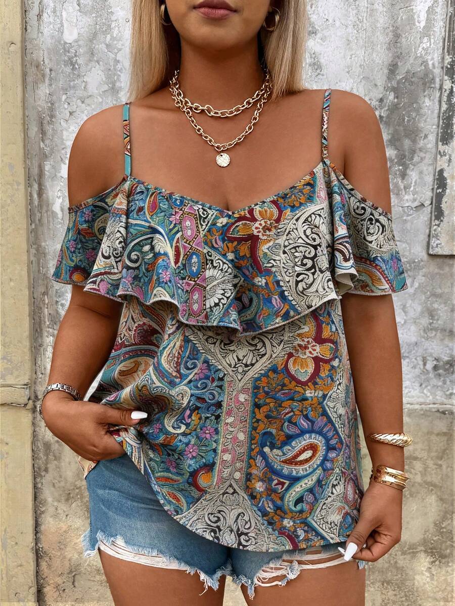 SHEIN Holidaya Áo sơ mi in họa tiết cỡ lớn dành cho nữ, thích hợp cho các buổi hẹn hò, kỳ nghỉ lãng mạn, mặc hàng ngày, thời trang đa năng, mùa xuân/hè. - Nhiều màu - Xem 1