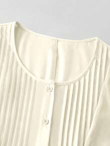 SHEIN LUNE CURVE Camisa de mujer de talla grande con cuello redondo y abotonadura, primavera/verano - Albaricoque - Ver 7