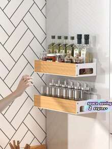 1/2PCS Strong Magnetic Spice Rack For Refrigerator No Drilling Space Saving Multifunctional Kitchen Storage Organizer Shelf For Spice Jars Seasoning Home Organization Kitchen Accessories Home Decor - Multicolor - View 1