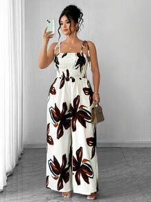 Elenzga Bộ jumpsuit hai dây dệt kim mùa hè mới dành cho nữ cỡ lớn, eo chun, xếp ly, kiểu dáng thời trang thường ngày, dáng rộng thoải mái. Thích hợp cho kỳ nghỉ biển, hẹn hò mùa hè, lễ hội âm nhạc, đi chơi thường ngày, du lịch ngắn ngày. - Nhiều màu - Xem 3