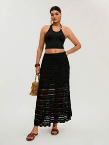Travachic Đầm maxi cotton đục lỗ dáng thường ngày dành cho nữ, mùa hè. - màu đen - Xem 7