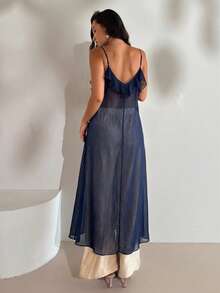 Aloruh Áo kiểu nữ gợi cảm phong cách Bohemian màu trắng mỏng, dáng dài, thích hợp cho các lễ hội âm nhạc. - Màu xanh hải quân - Xem 2