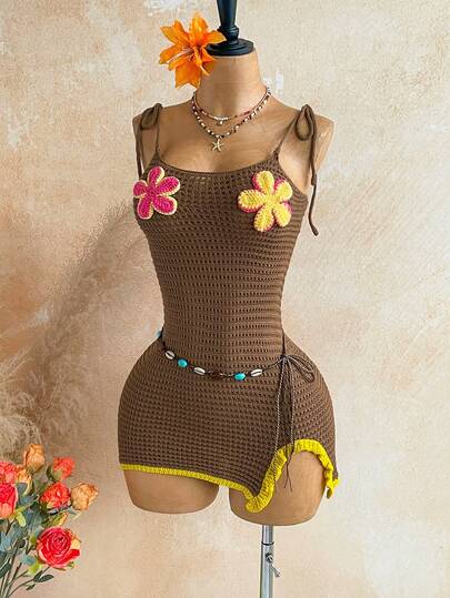 Soleia Women's Floral Applique Twist Bodycon Camisole Sweater Dress