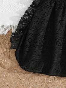 Vestido de playa con volantes de color liso para niña - Negro - Ver 6