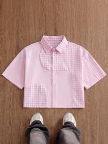 SWAVVY Camisa casual de manga corta con botones delanteros y estampado de cuadros para hombres - Rosa - Ver 8