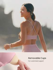 GLOWMODE Bra Olahraga Bertekstur Berkilau dengan Lapisan Mengkilap, Tali Bahu yang Dapat Diatur, dan Cup yang Dapat Dilepas, Tali Bahu yang Dapat Dilepas, Cocok untuk Yoga, Pilates, Studio, dan Pemakaian Sehari-hari dengan Dampak Rendah. - Dusty Pink - View 4