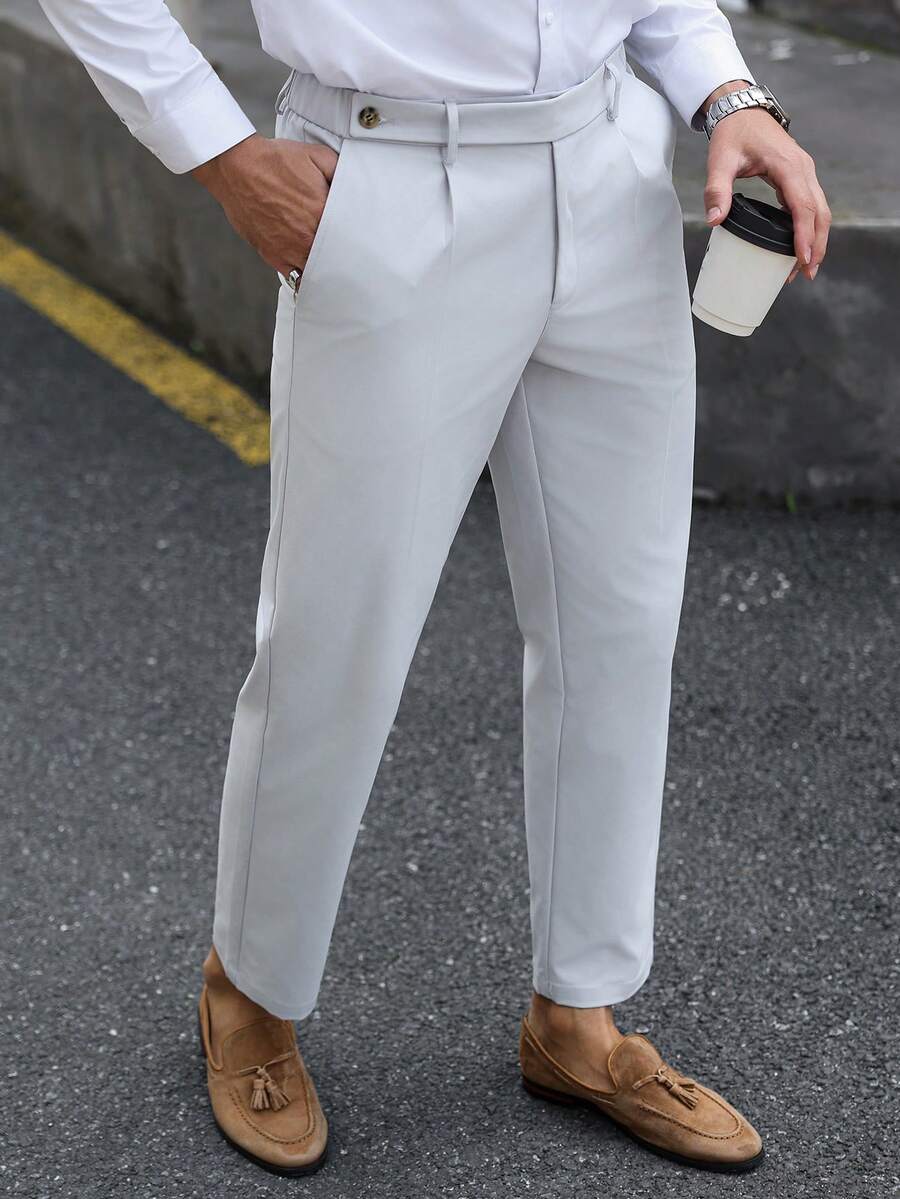 Manfinity Mode Quần tây công sở nam màu trơn có túi - Xám - Xem 1