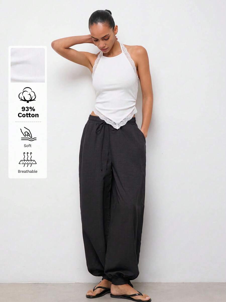 Maija Áo hai dây cổ yếm ren phối màu trơn dành cho nữ - trắng - Xem 1