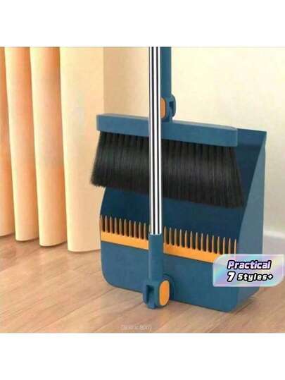 Bộ chổi và hốt rác gia dụng, chổi và hốt rác cán dài dùng để lau sàn, chổi và hốt rác xoay được kèm bàn chải, dùng để dọn bụi bẩn, thích hợp cho nhà cửa, nhà bếp, phòng ngủ, văn phòng, đồ dùng vệ sinh, dụng cụ dọn dẹp, chuẩn bị cho năm học mới.