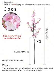 3 株人造樱花/桃花，长 106 厘米，每株 4 枝，仿真植物，绿色，涤纶材质，耐用，现代简约风格 - 适用于家居装饰、花瓶、婚礼、派对、客厅、卧室、DIY 墙面装饰、桌面摆设。 - 多色 - 查看 12