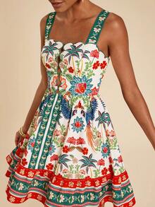 Travachic Women's Summer Vacation Plant Print Spaghetti Strap Short Dress - Multicolor - View 3