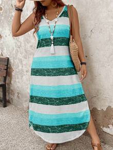 SHEIN PETITE Plus Size Women's Casual Striped Dress, Spring/Summer - Multicolor - View 4