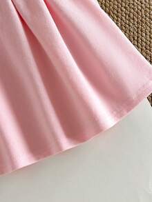 Baby Girl Butterfly Embroidered Collar Short Sleeve Waist Dress - Pink - View 3