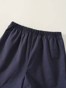 SHEIN 2件套婴儿撞色POLO领短袖套头衫和松紧腰短裤套装 - 彩色 - 查看 7
