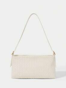 SHECARRY Women's Fashion Beige Shoulder Bag, Exquisite Simple And Versatile, Double Pockets, Woven Square Bag, Suitable For Daily, Commuting, Shopping, Dating, Vacation - White - View 2