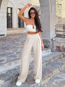 Pantalones anchos de lino para mujeres - Albaricoque - Ver 4