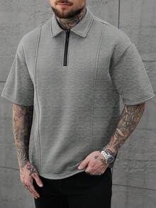 Manfinity CasualCool 男士拼接設計 Polo 衫，時尚百搭，適合日常穿著與正式場合 - 灰色 - 查看 5