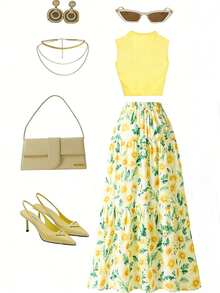 Women's Floral Print Long Skirt, Casual Holiday Style - Multicolor - View 2