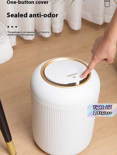 SHEIN 1Pc 3L/9.5L Plastic Trash Can With Lid, Push-Type Lid Trash Can Compost Bucket, Suitable For Kitchen, Bathroom, Office, Living Room, Dormitory, Household Items And Home Decoration, Christmas Decoration Christmas Gifts-White,Kitchen Decor,