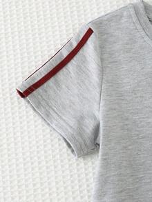 Cozy Pixies 2pcs/Set Young Boy Solid Color Knit Soft Round Neck Short Sleeve Top And Elastic Waist Shorts - Grey - View 5