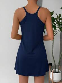SHEIN EZwear 女士休闲纯色吊带连衣裙 - 寶藍色 - 查看 2