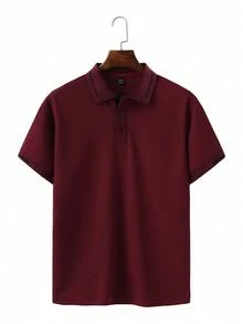 Manfinity Homme 男士大尺碼休閒短袖 Polo 衫，正式款 - 酒紅色 - 查看 3