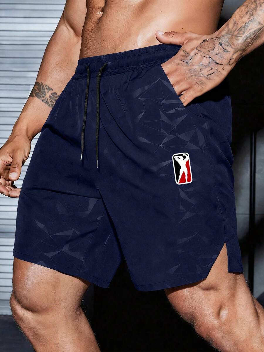 Coreblaze Men's Graphic Print Sport Shorts,Drawstring Waist Athletic Running Shorts With Pockets,Summer Workout Gym Clothes - Navy Blue - View 1