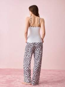 Bonmuse Bộ đồ ngủ nữ 2 món họa tiết da báo gợi cảm gồm áo hai dây và quần. - màu đen - Xem 3