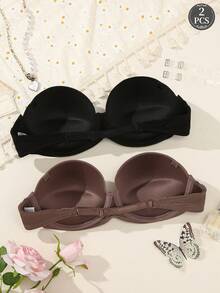 SHEIN 2pcs/Set Women Strapless Bra With Underwire - Multicolor - View 2