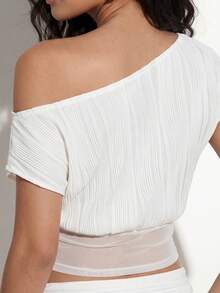 White New Sheer Mesh Splice Sexy Camisole Crop Top For Women - White - View 2